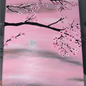 Cherry Blossom Canvas Art in Pink and Black